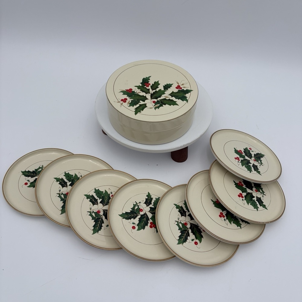 Vintage Melamine Pointsettia Christmas Coaster Set 8 Made‎ In Japan